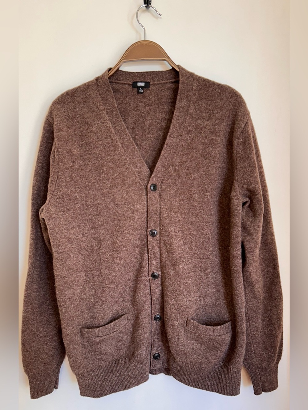 UNIQLO 100% NEW WOOL GRANDPA SWEATER V NECK BUTTON UP CARDIGAN WITH POCKETS